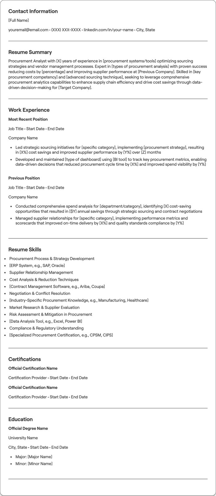 Procurement Analyst resume example