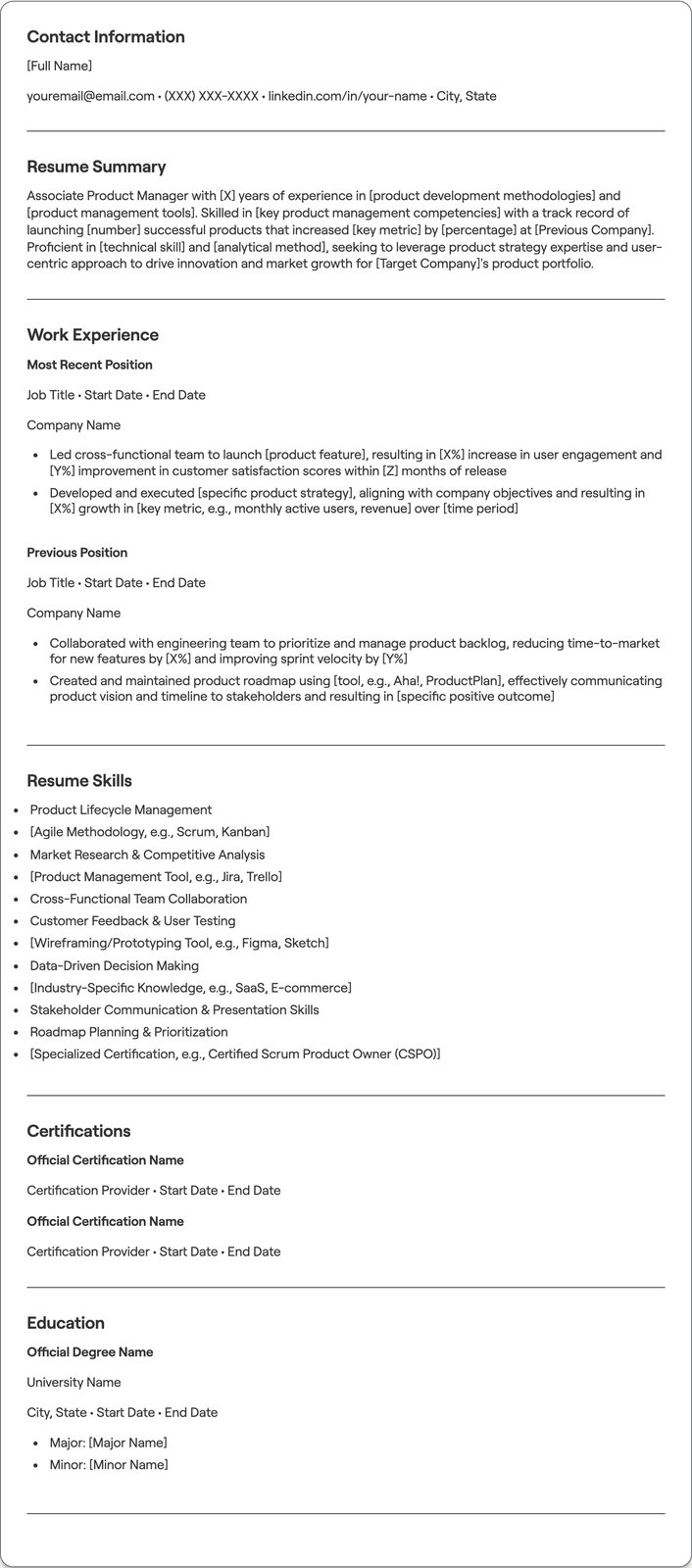 Associate Product Manager resume example