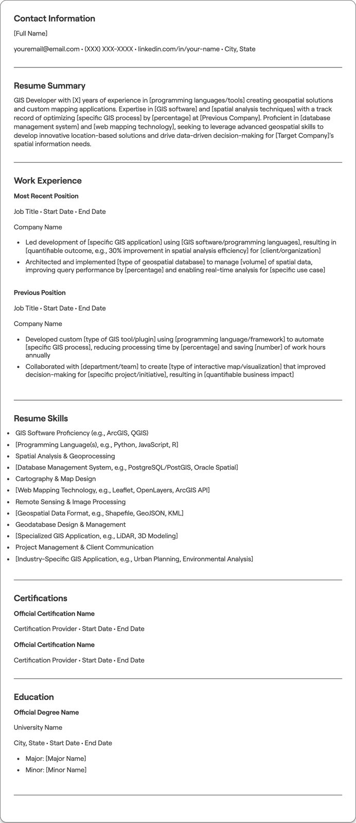 GIS Developer resume example