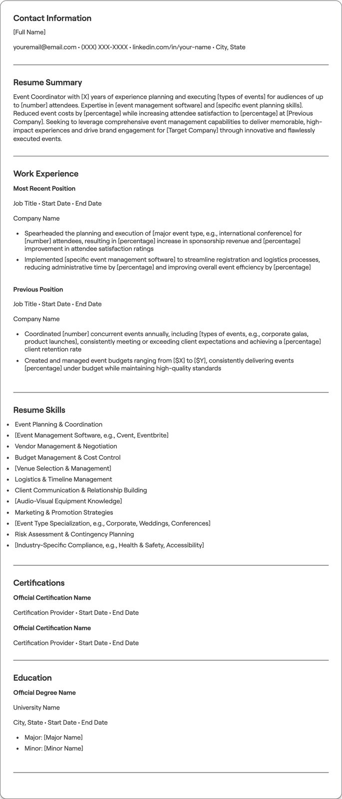 Event Coordinator resume example
