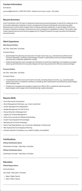 Event Coordinator resume preview