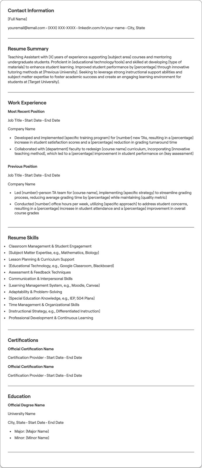 TA resume example