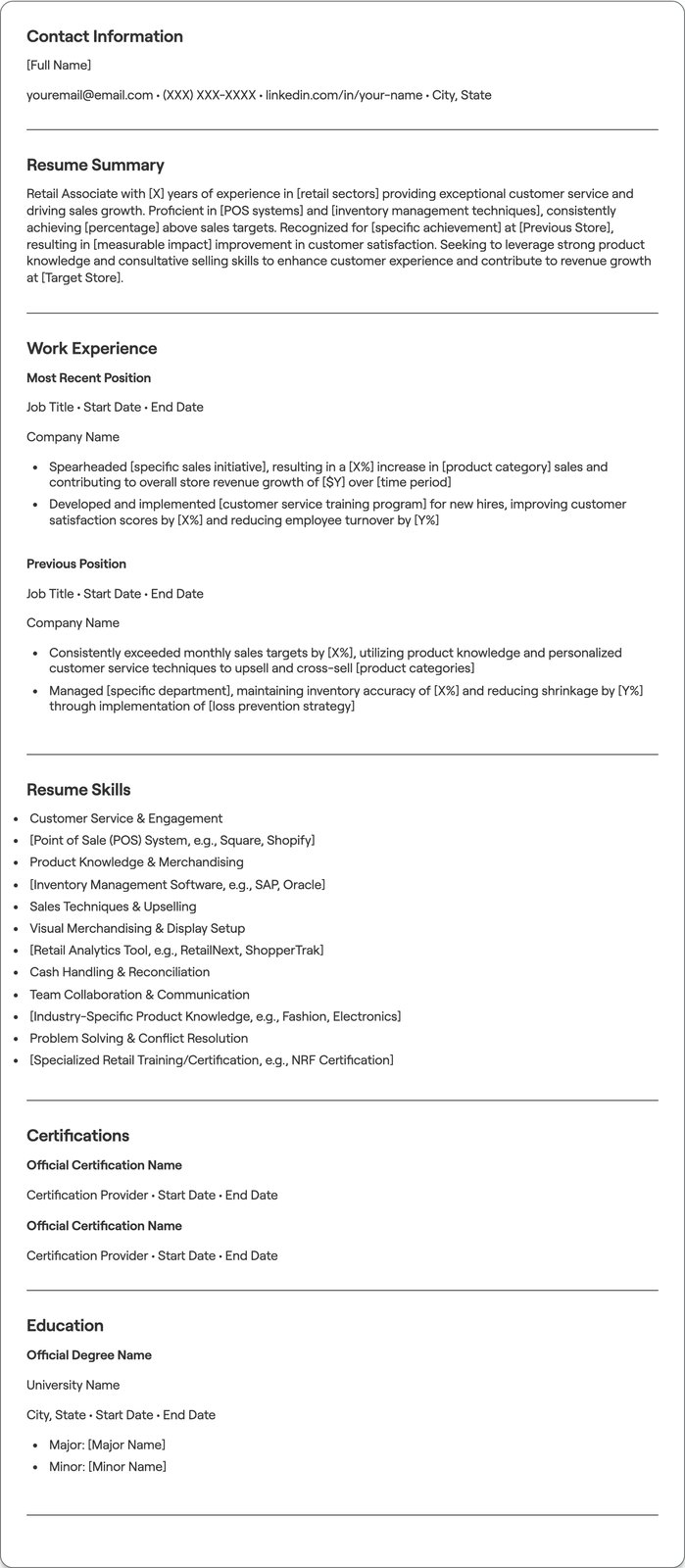 Retail Associate resume example
