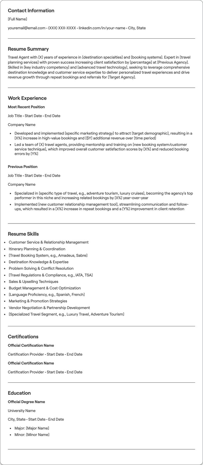 Travel Agent resume example