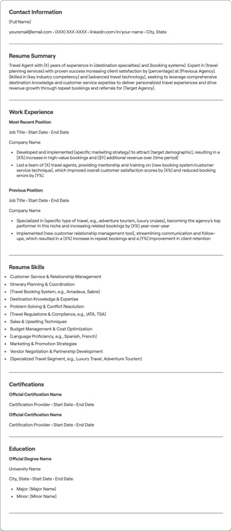 Travel Agent resume preview