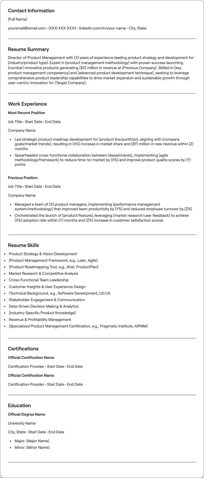 Director of Product Management resume example