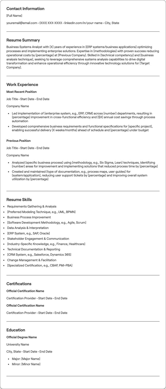 Business Systems Analyst resume example