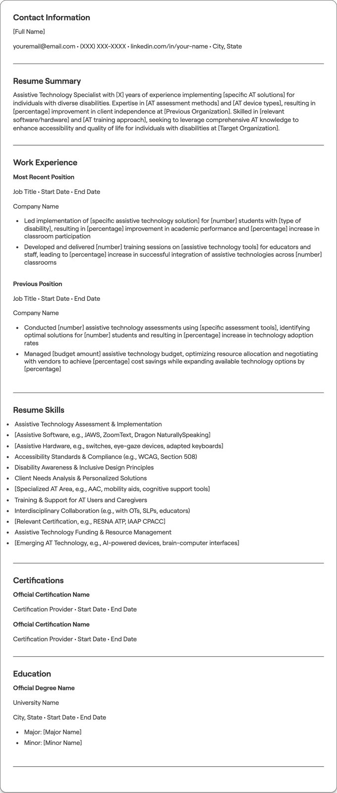 Assistive Technology Specialist resume example