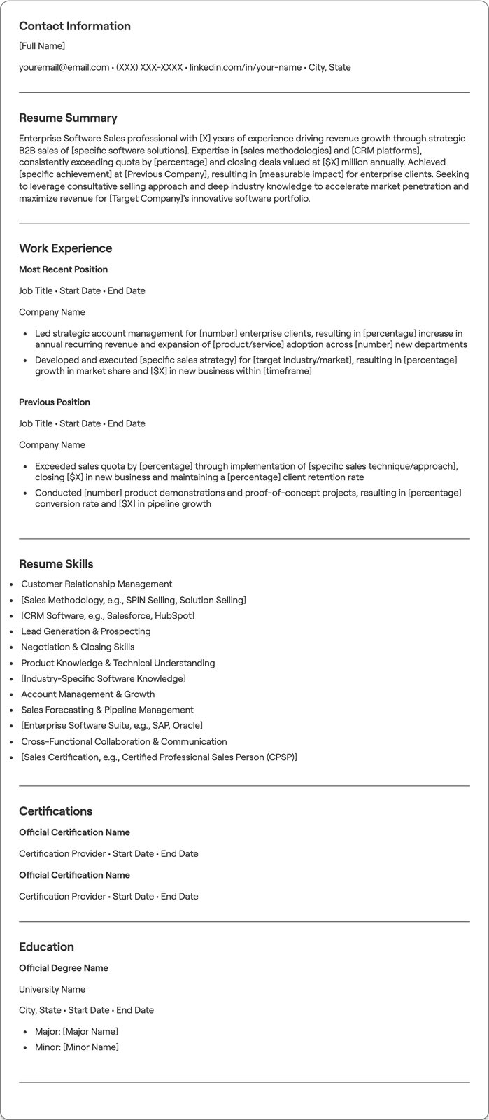 Enterprise Software Sales resume example
