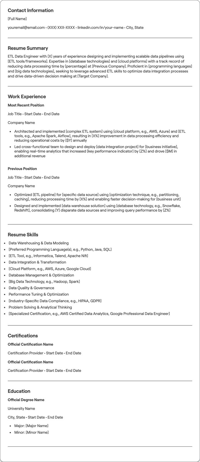 ETL Data Engineer resume example