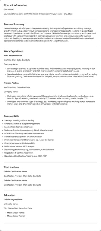 General Manager resume preview