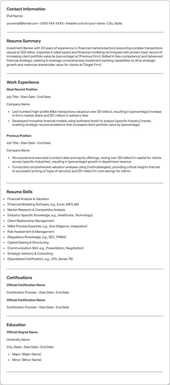 Investment Banker resume example