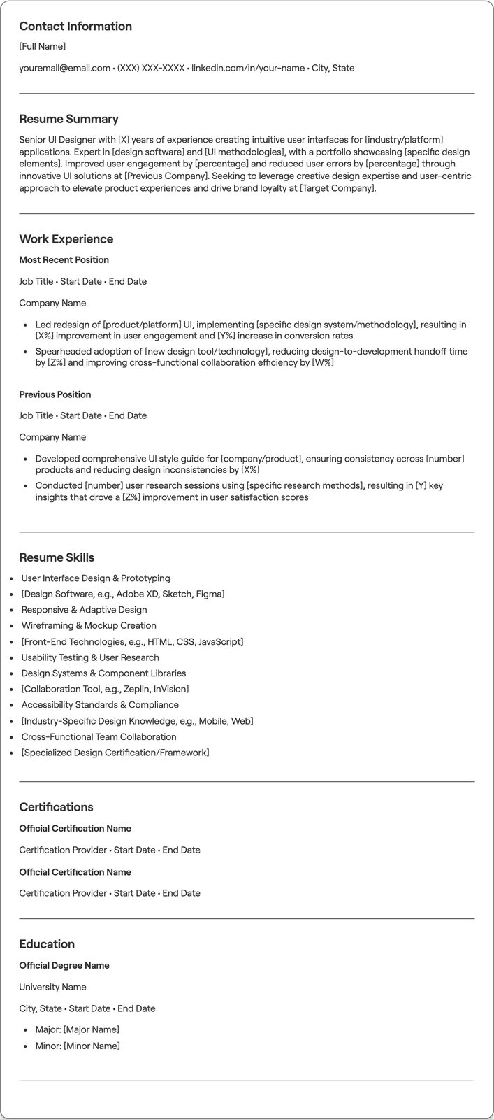 Senior UI Designer resume example