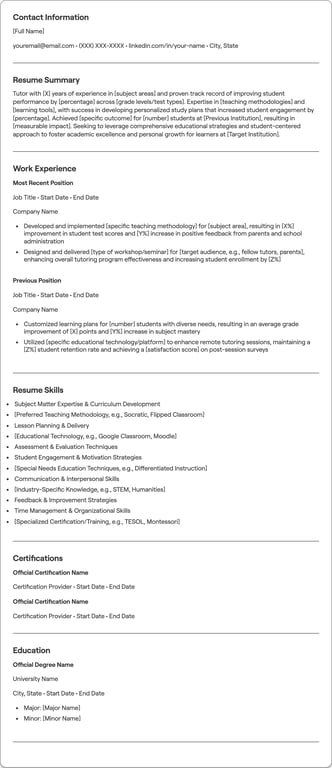 Tutor resume preview