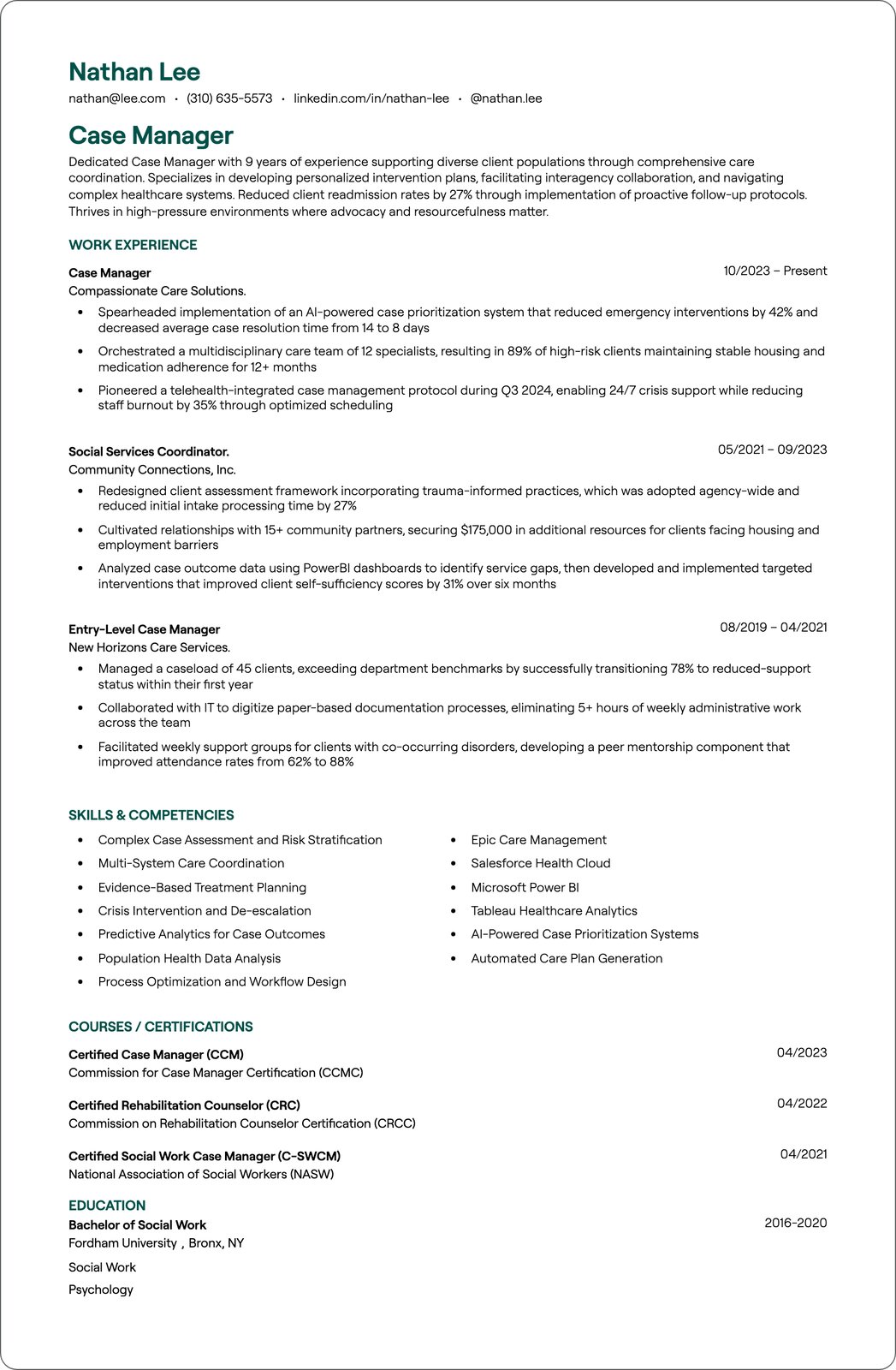 Senior Case Manager resume example