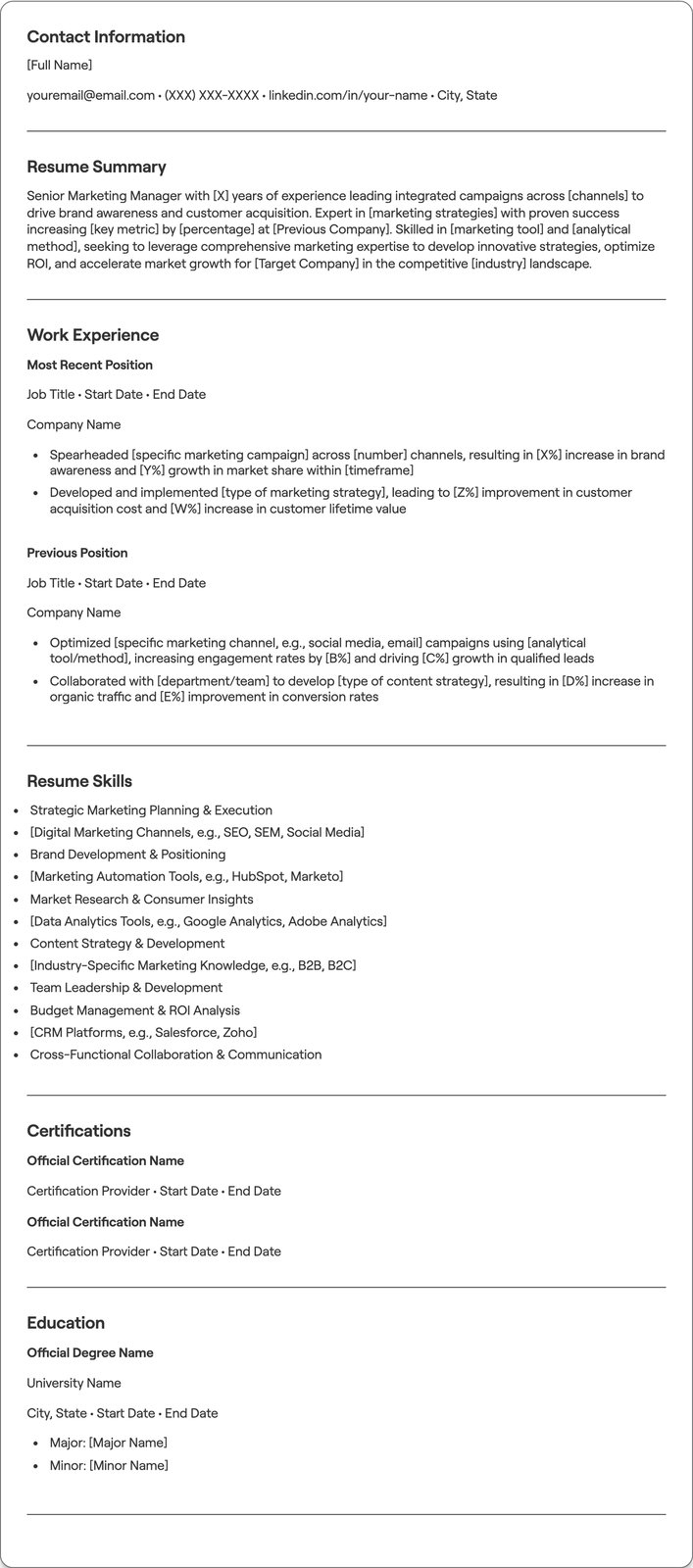 Senior Marketing Manager resume example