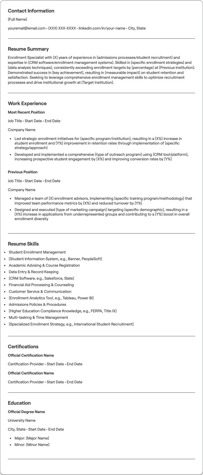 Enrollment Specialist resume example