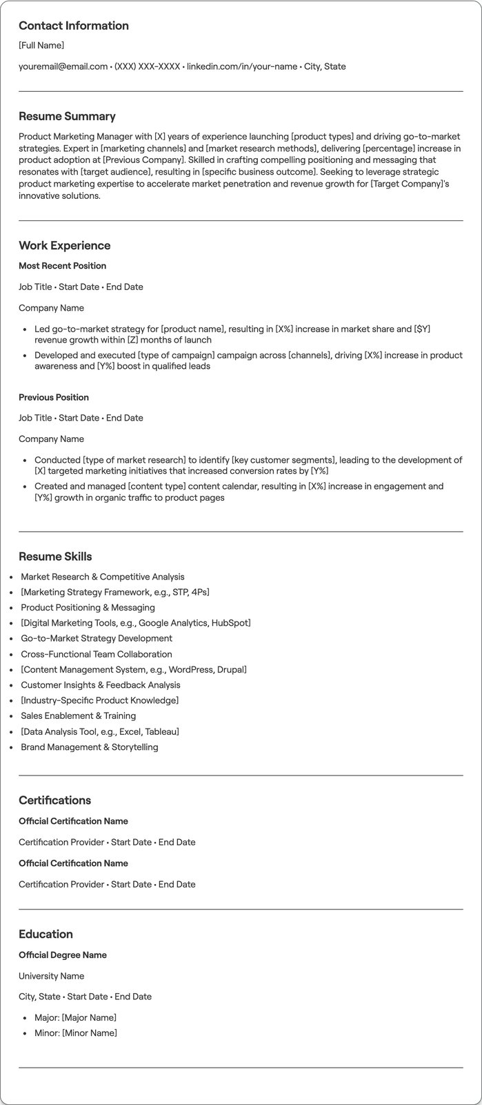 Product Marketing Manager resume example