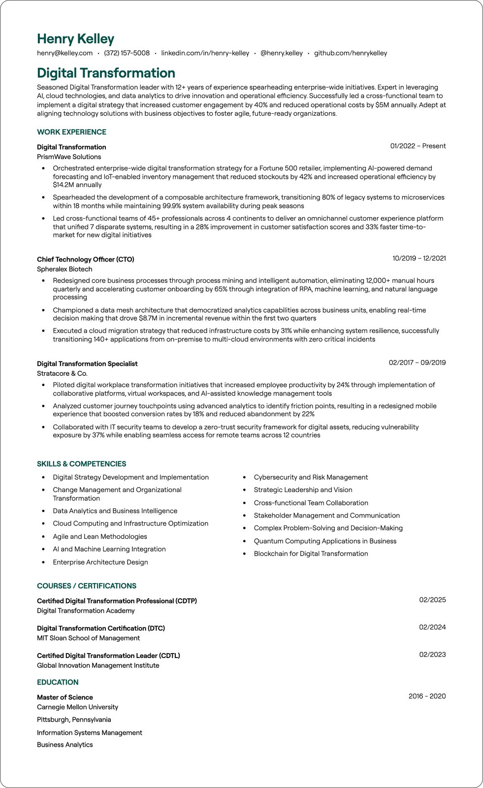 Digital Transformation resume example