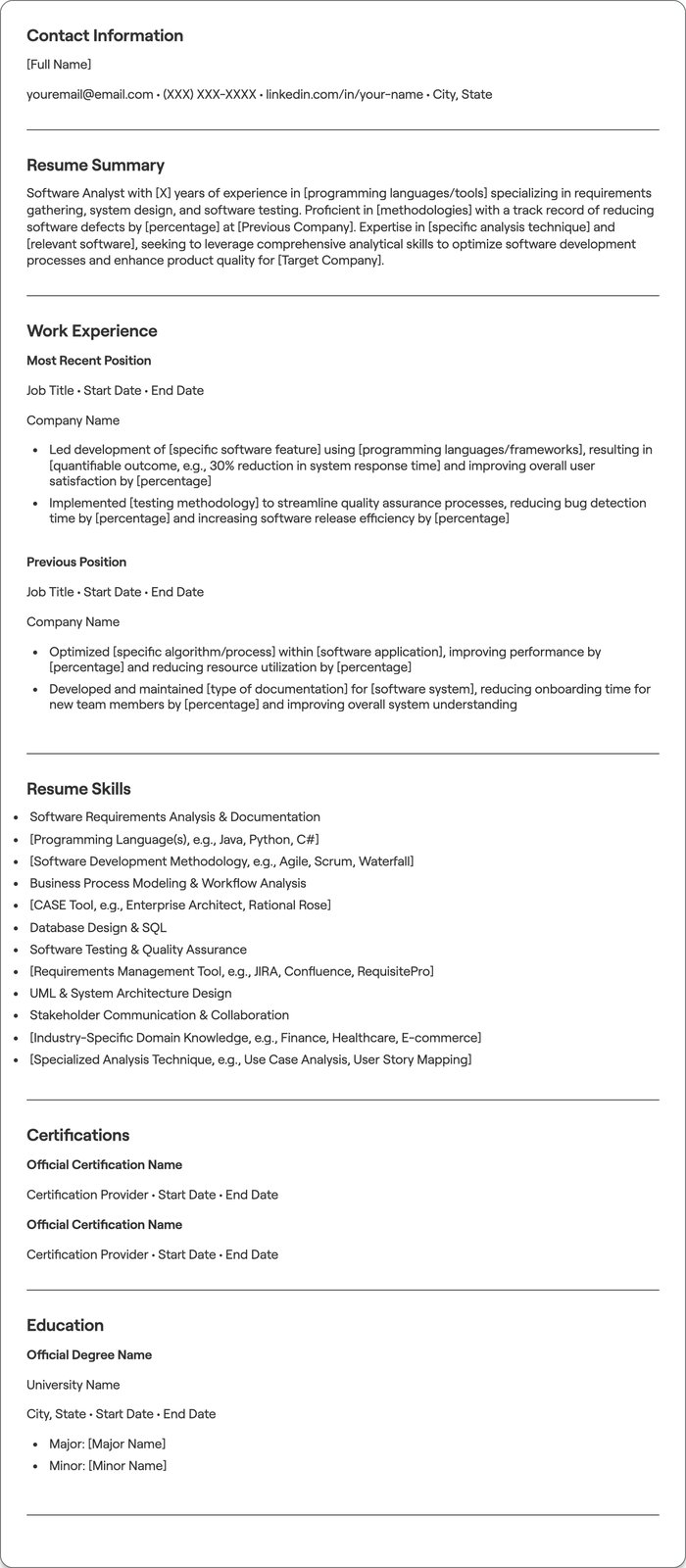 Software Analyst resume example