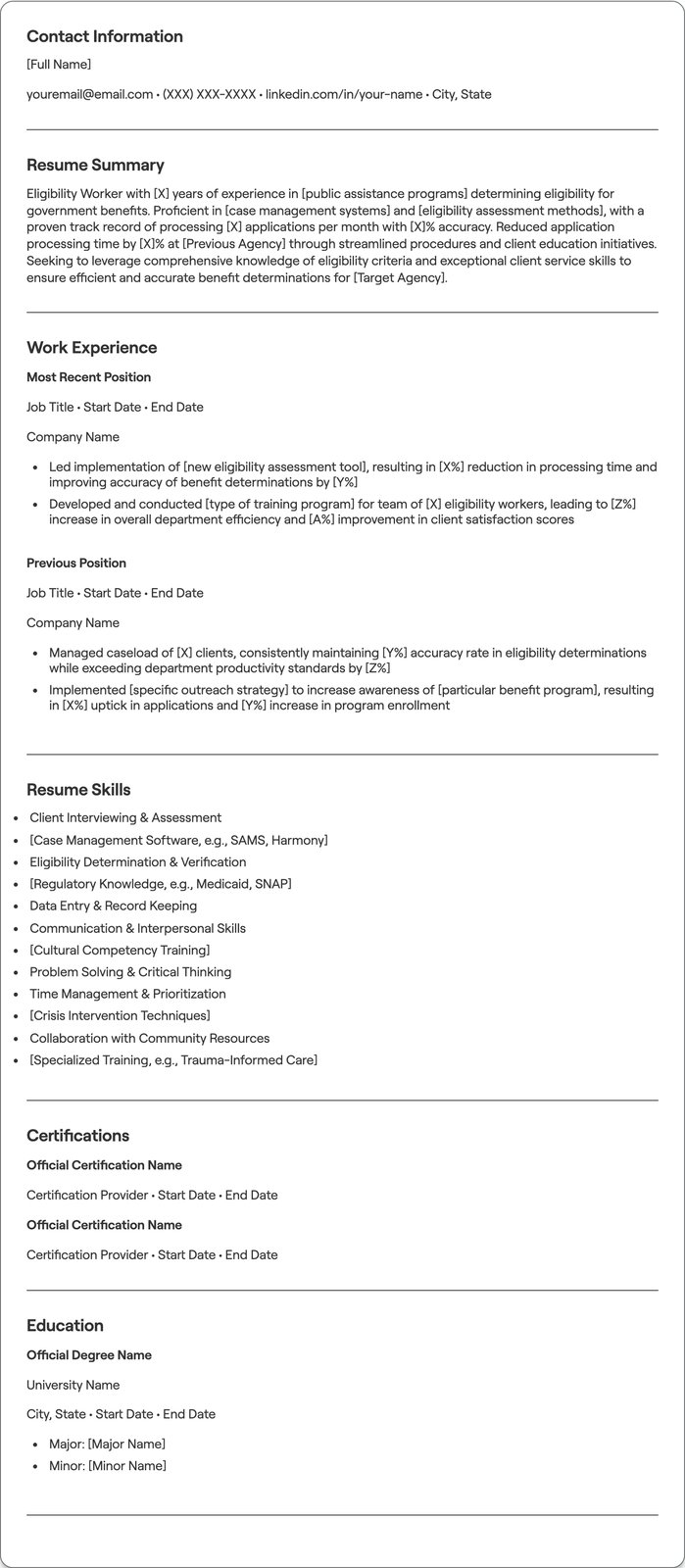 Eligibility Worker resume example