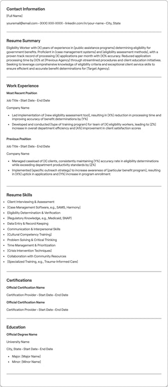 Eligibility Worker resume example