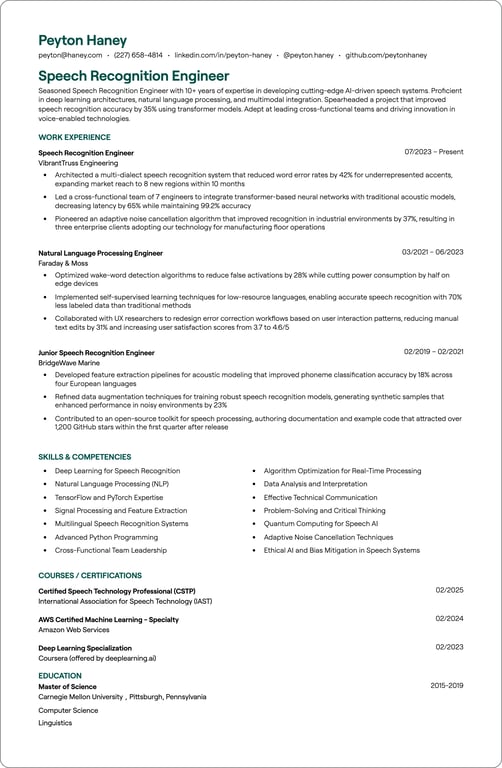 Speech Recognition Engineer resume preview