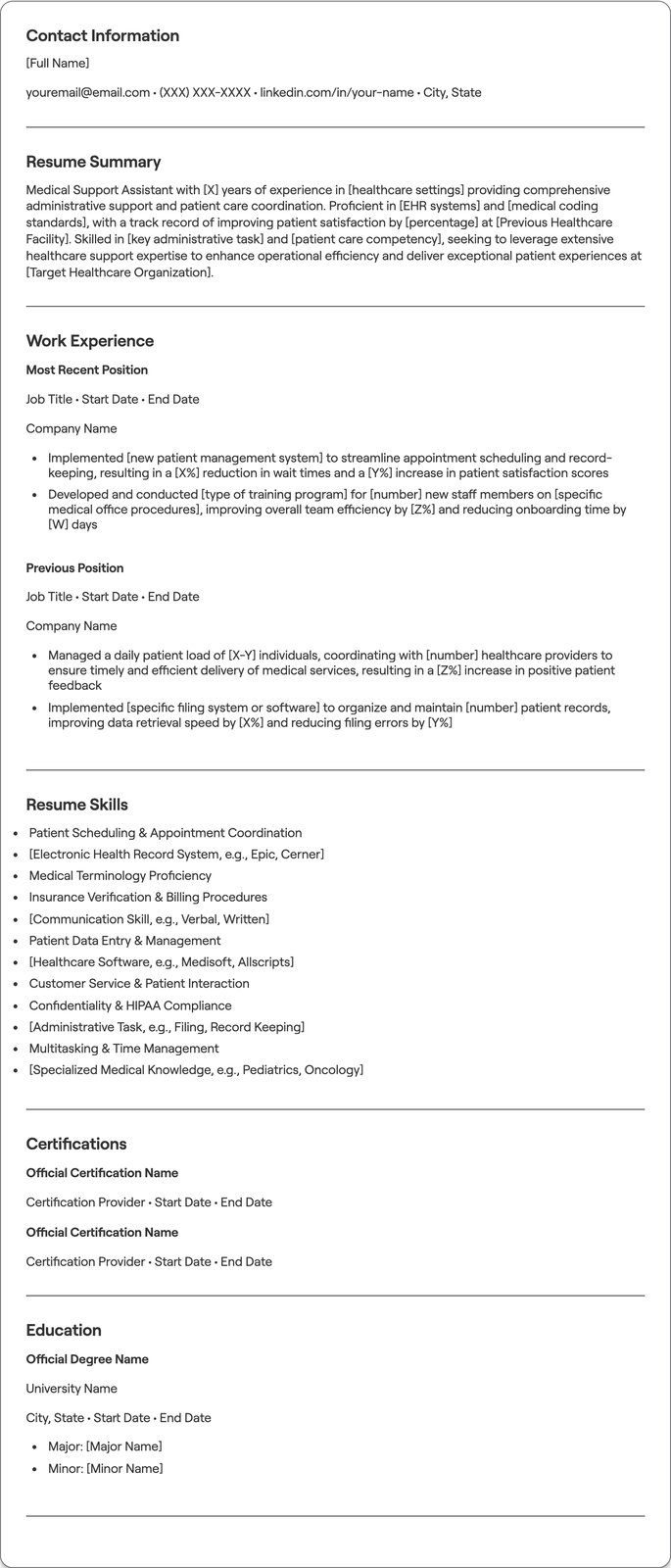 Medical Support Assistant resume example