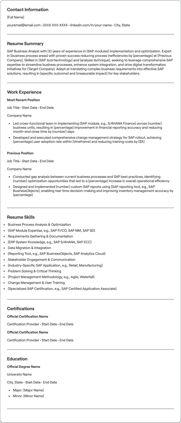 SAP Business Analyst resume example