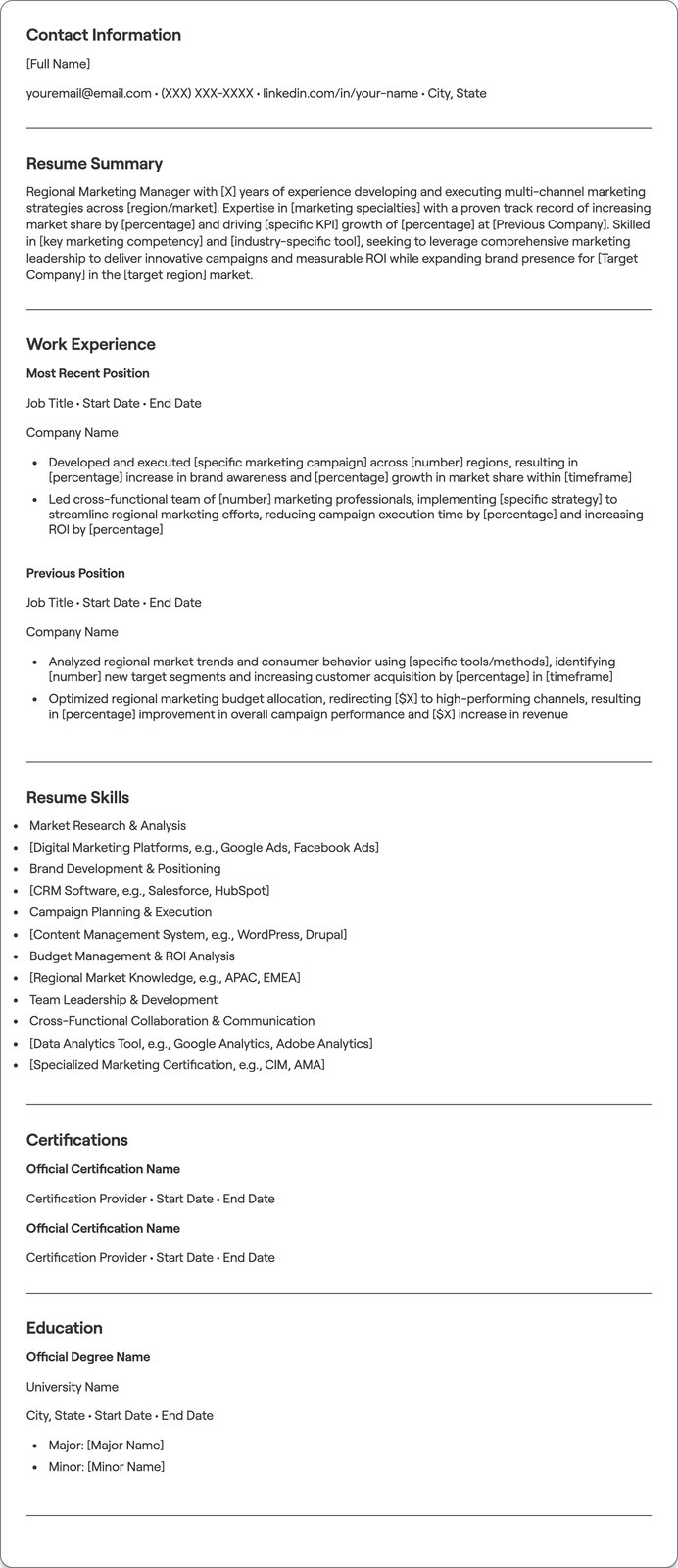 Regional Marketing Manager resume example