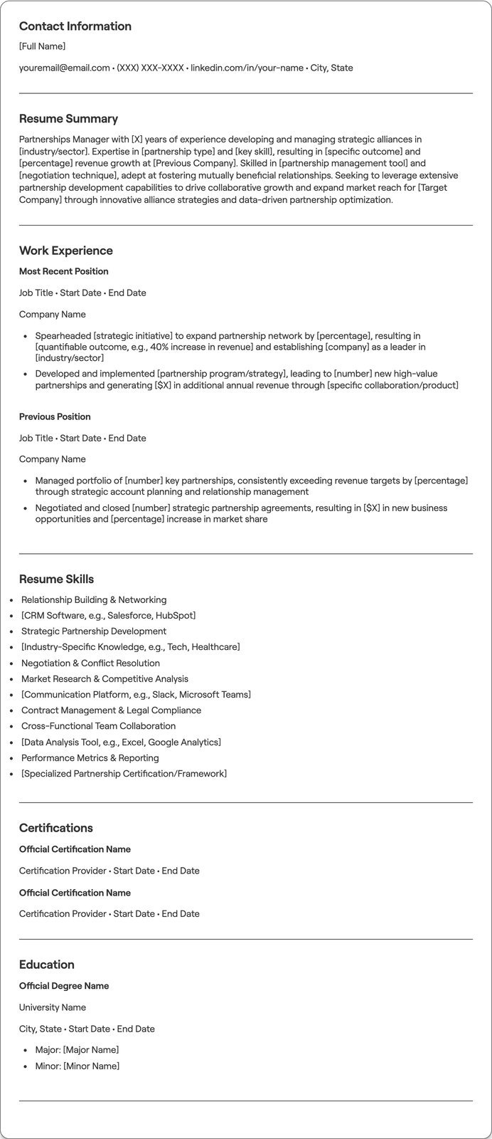 Partnerships Manager resume example