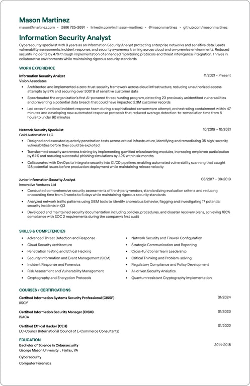 Information Security Analyst resume example