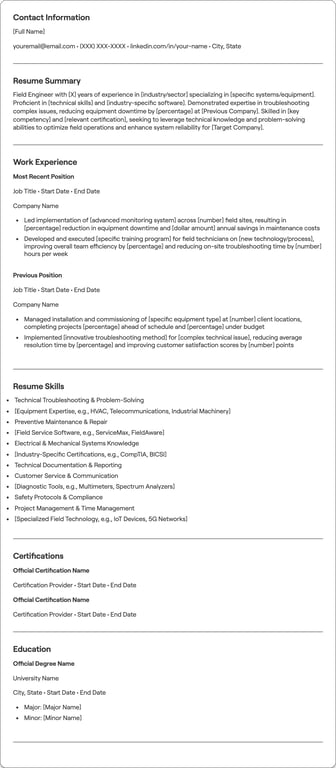 Field Engineer resume example