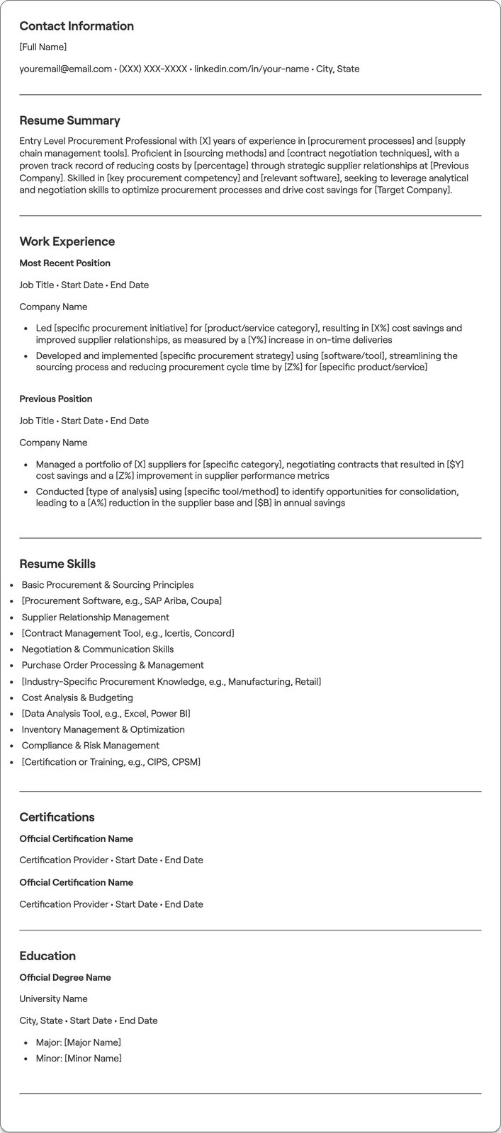 Entry Level Procurement resume example
