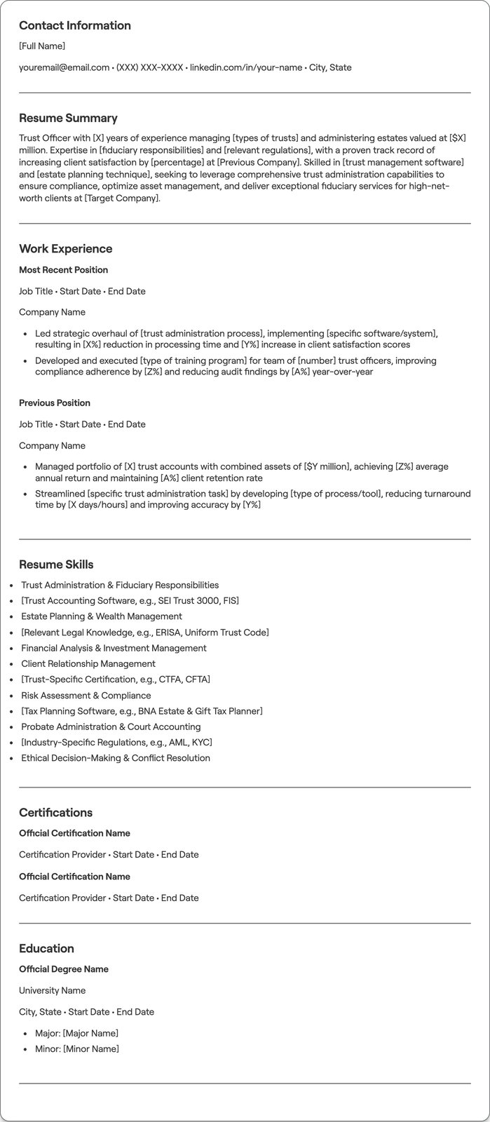 Trust Officer resume example