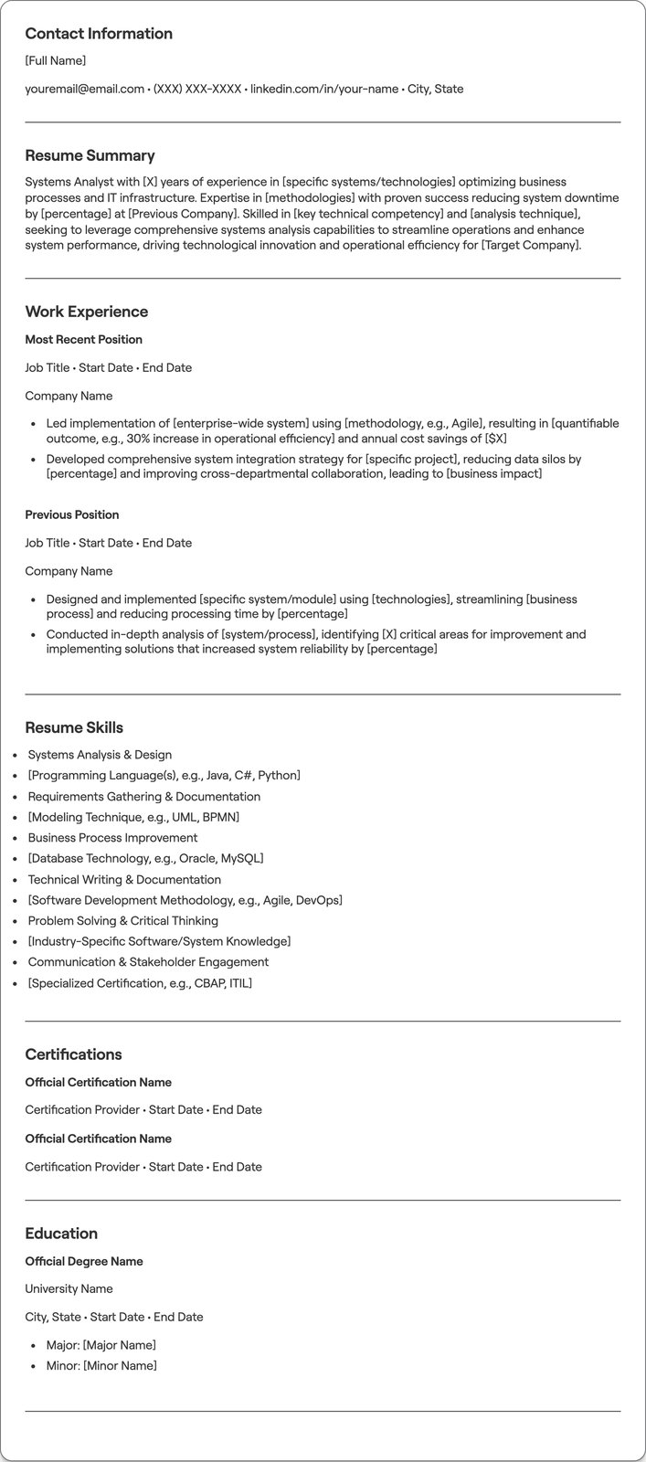 Systems Analyst resume example