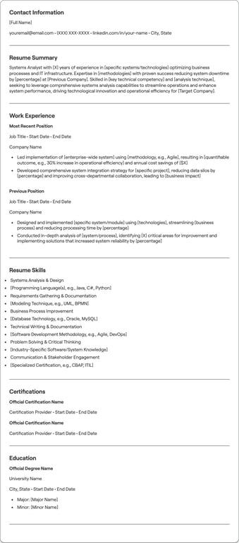 Systems Analyst resume example
