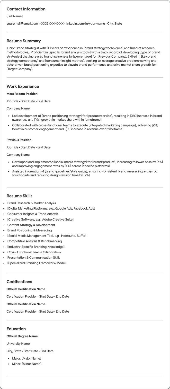 Junior Brand Strategist resume example