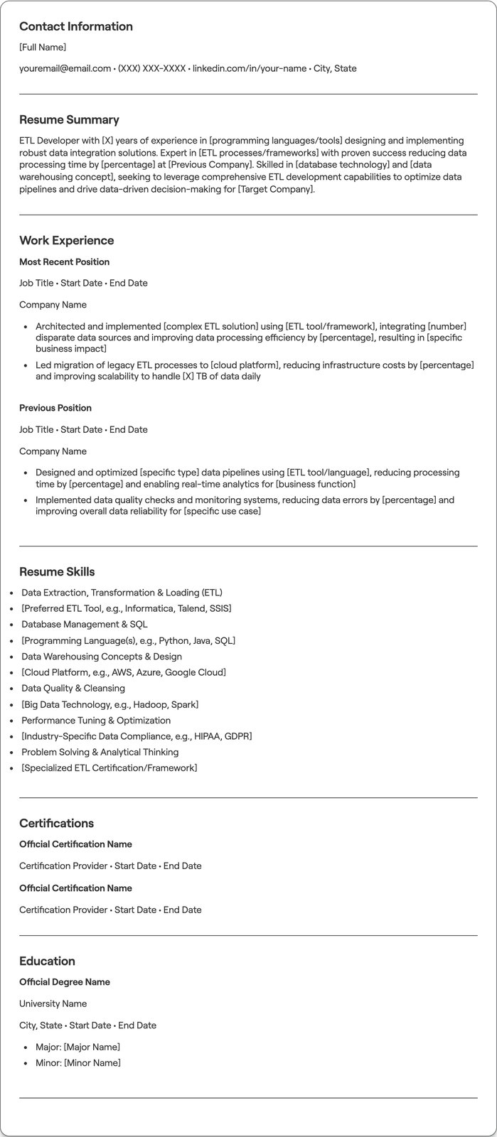 ETL Developer resume example