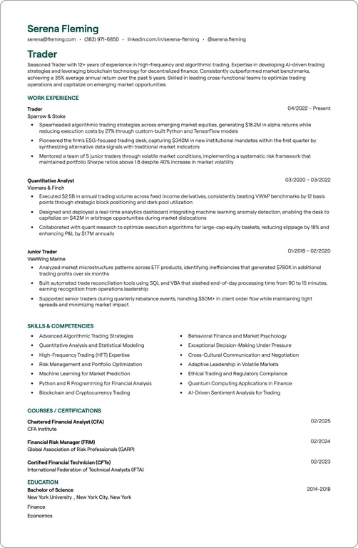 Trader resume preview