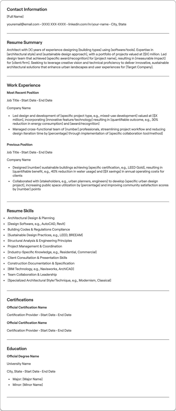 Architect resume example