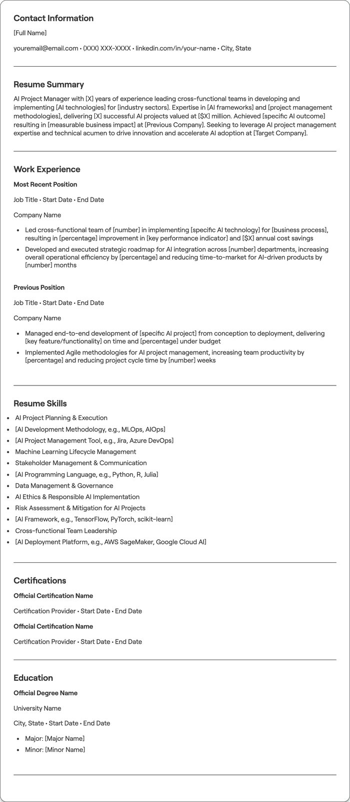AI Project Manager resume example
