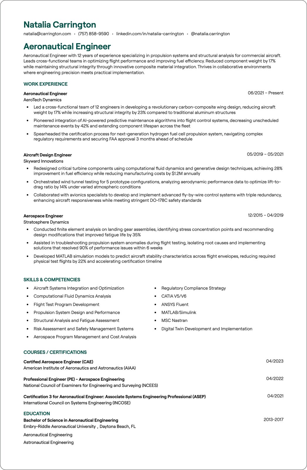 Avionics Engineer resume example