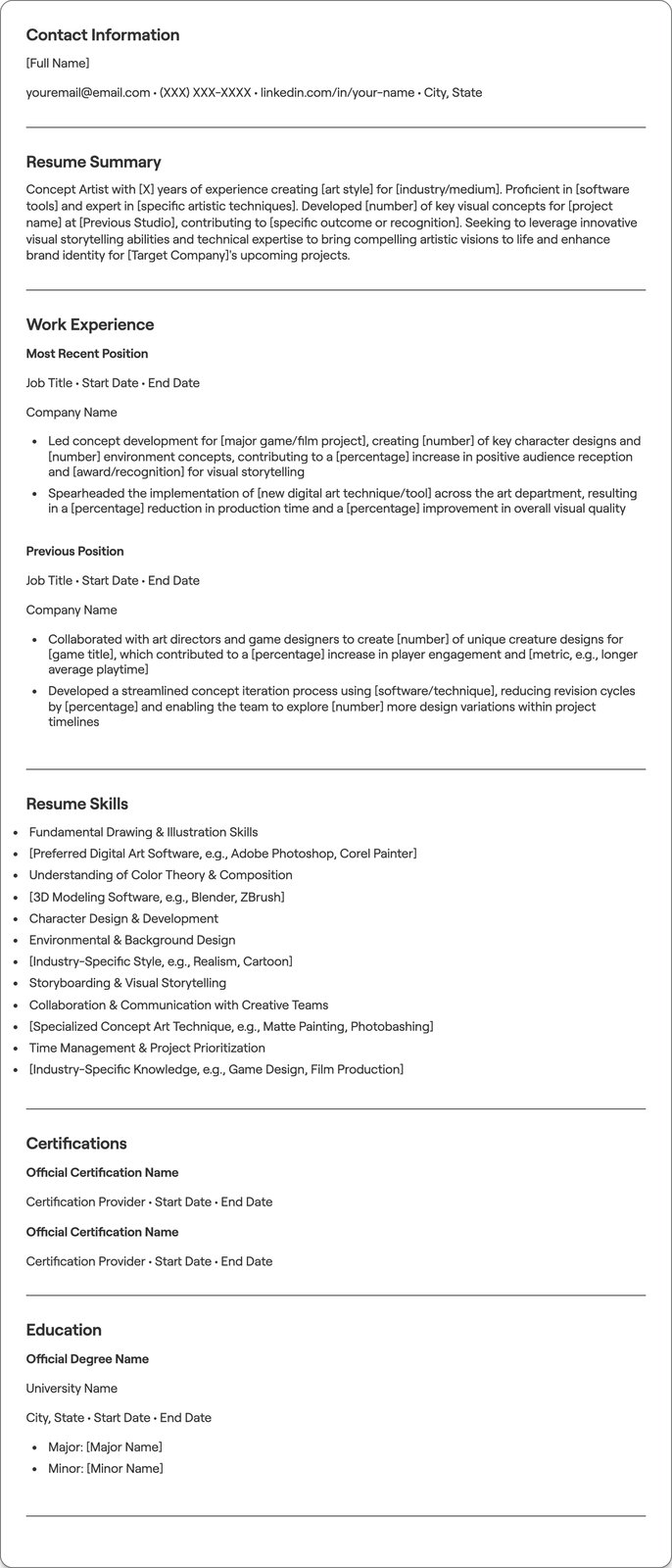 Concept Artist resume example