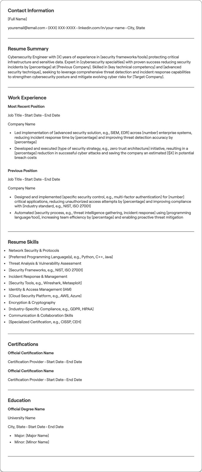 Cybersecurity Engineer resume example