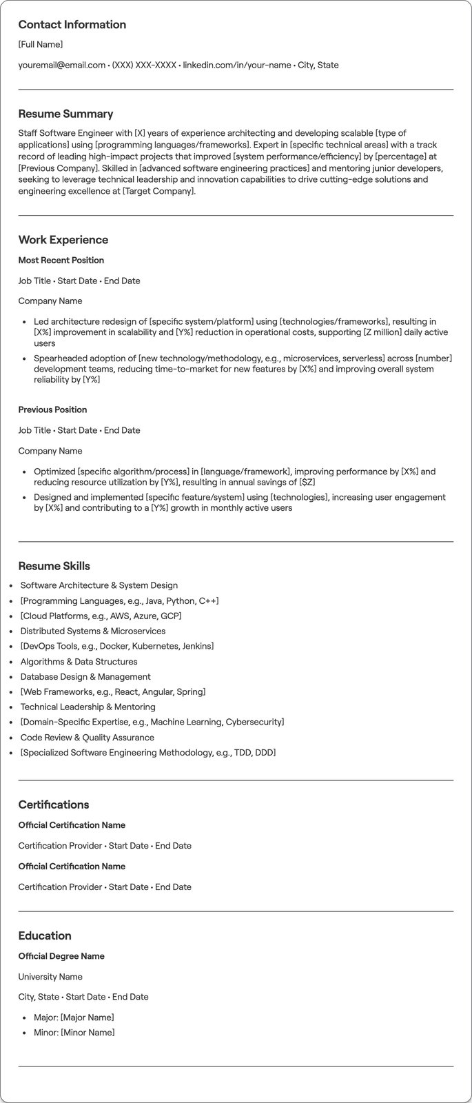 Staff Software Engineer resume example