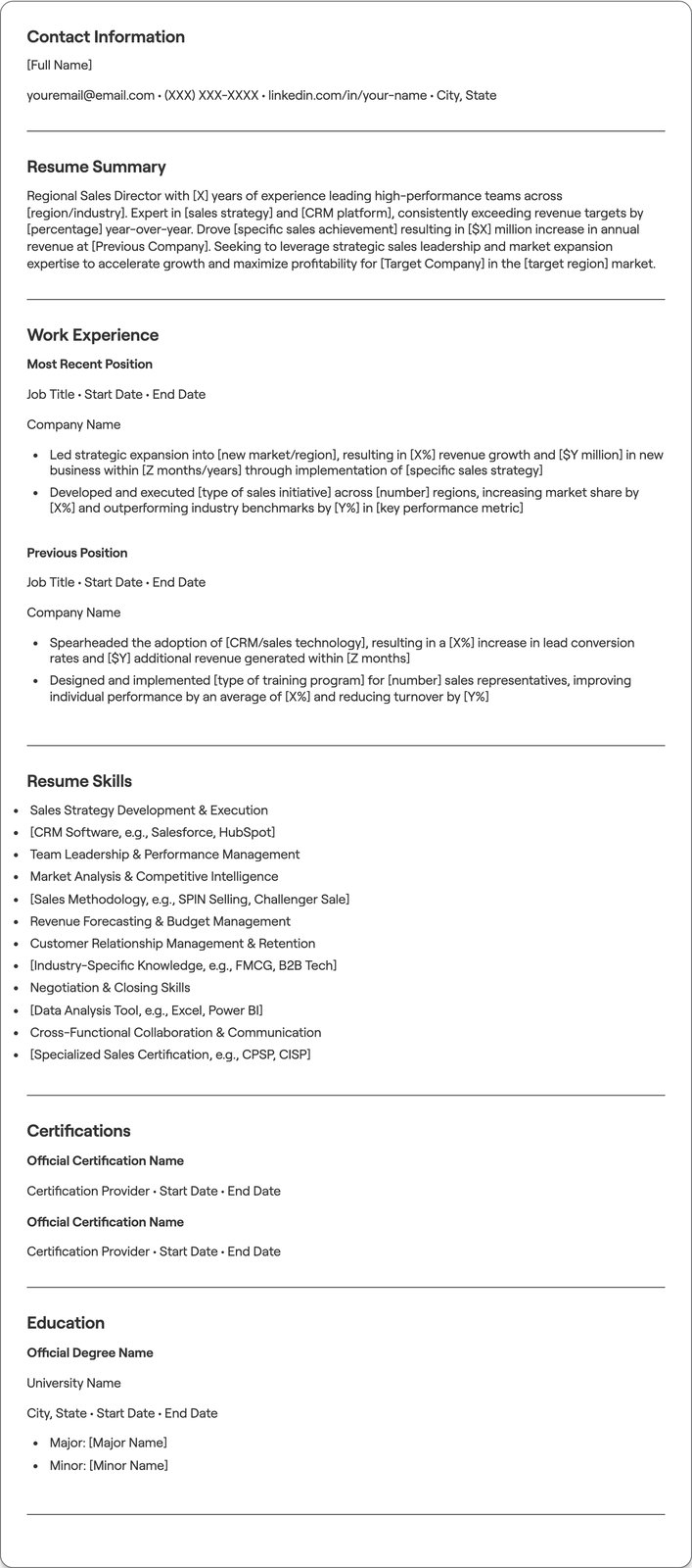 Regional Sales Director resume example