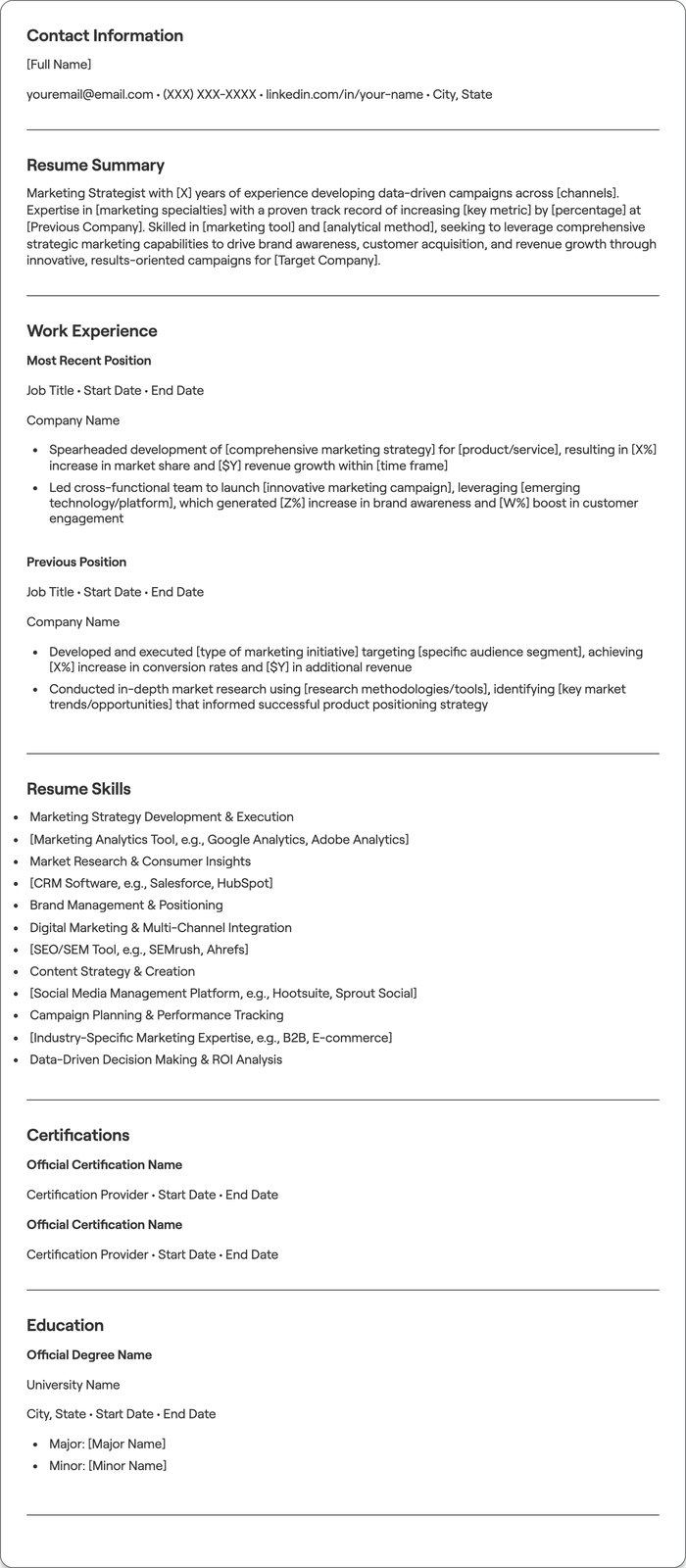 Marketing Strategist resume example