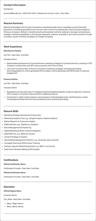 Marketing Strategist resume example