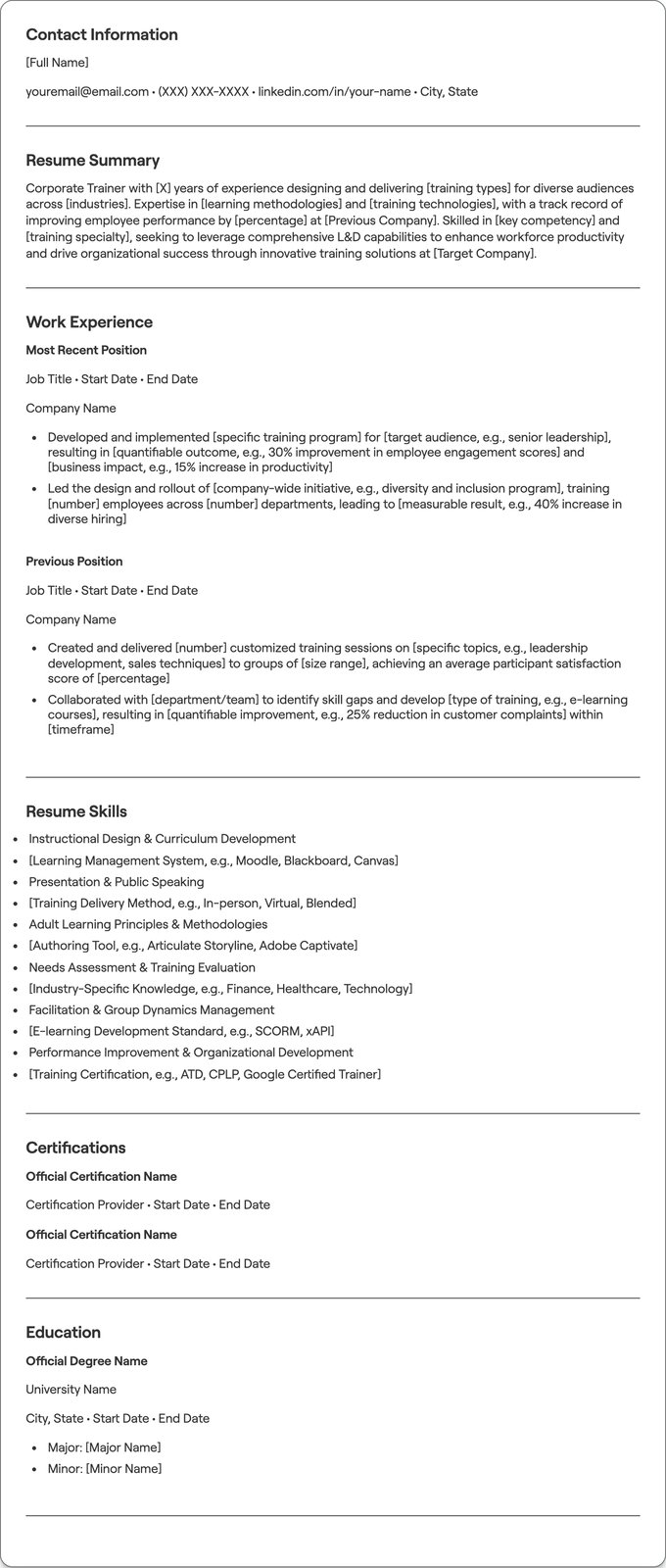 Corporate Trainer resume example
